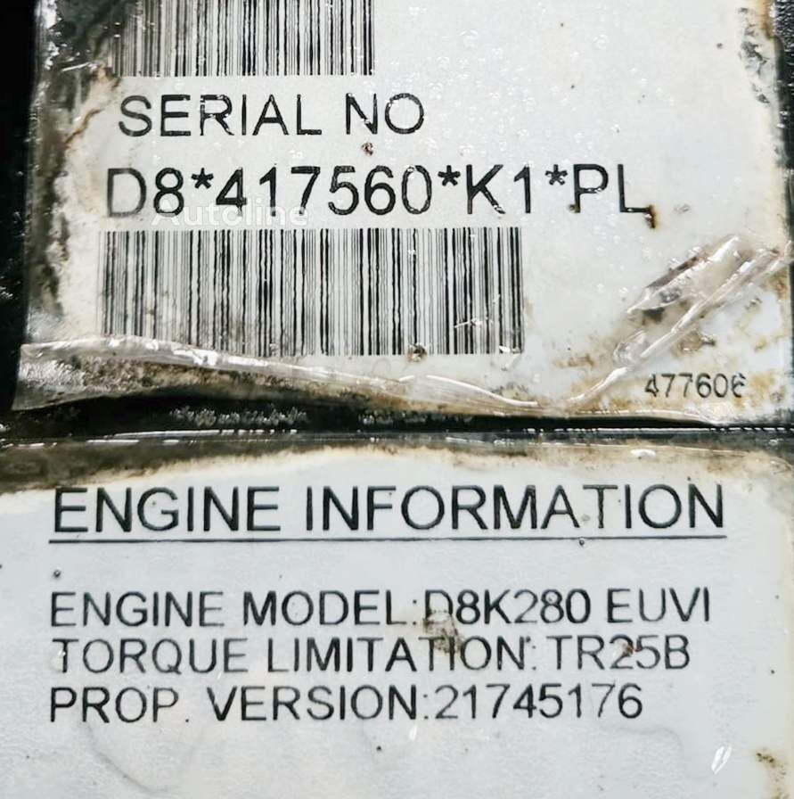 Volvo D8K280 Engine EUVI 6 Cylinder Euro 6 Dennis Elite 6 Very Low Mil for truck
